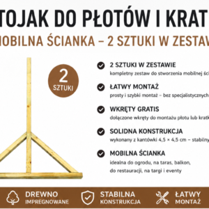 STOJAK DO PŁOTÓW I KRATEK – ZESTAW 2 SZT. | Mobilna ścianka | Wkręty GRATIS